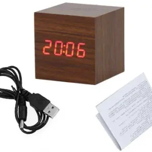 ساعت رومیزی دیجیتال وودن کلاک Wooden Clock مکعبی / هدیه یادگار